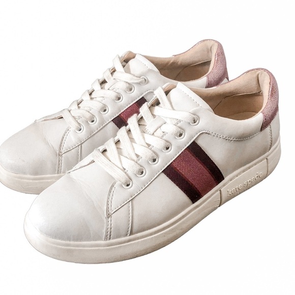 Kate Spade Keswick Glitter Stripe Low-Top Sneakers White Pink Stripe 9.5 - Picture 3 of 10